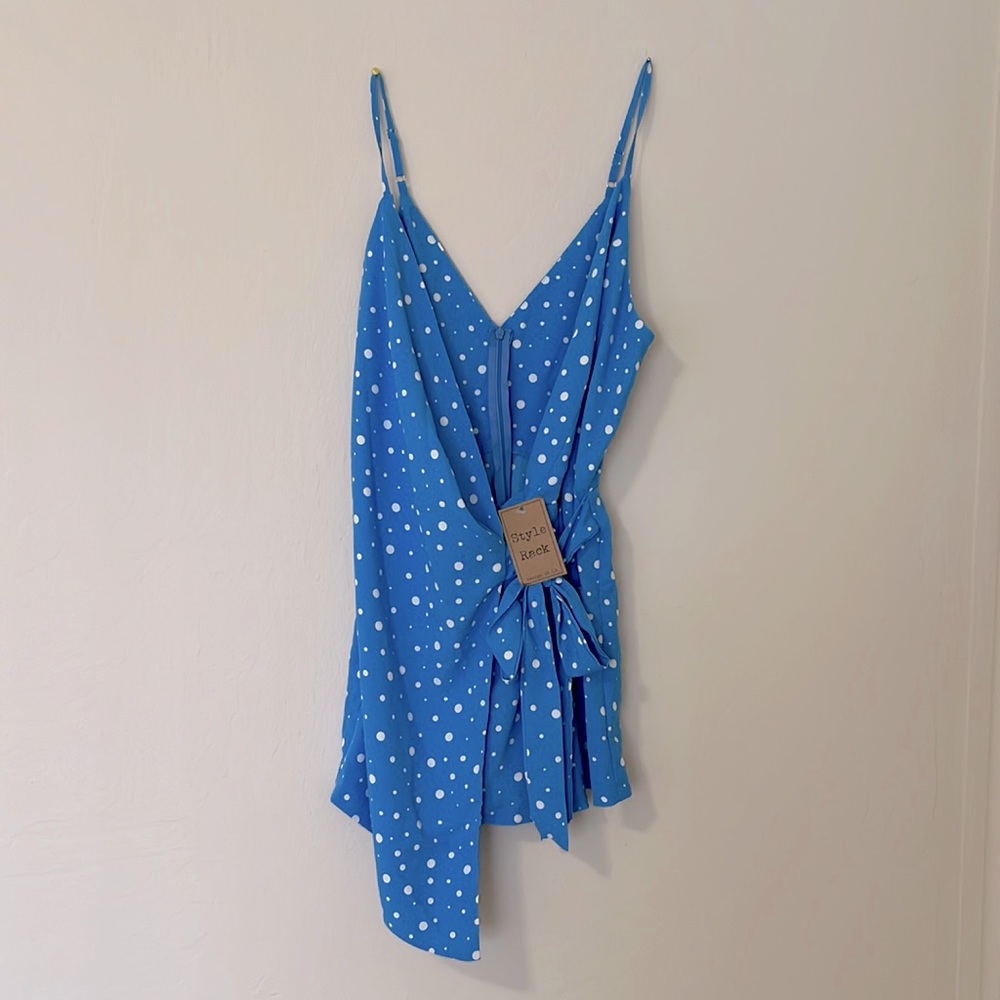 Blue and white polka dot Romper